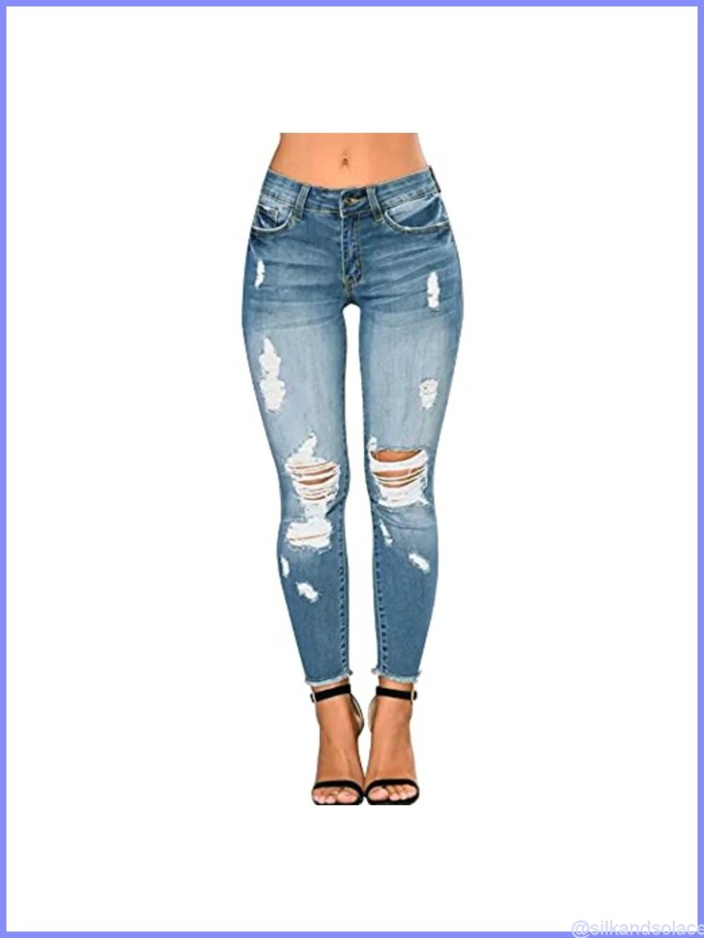 Skinny Ripped Stretch Distressed Denim Jeans High Rise Slim Fit